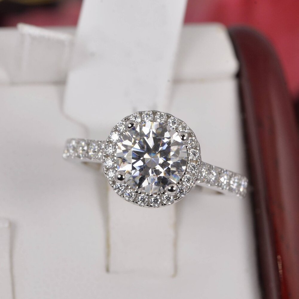 Fully Iced 2ct Brilliant Cut Moissanite Engagement Ring